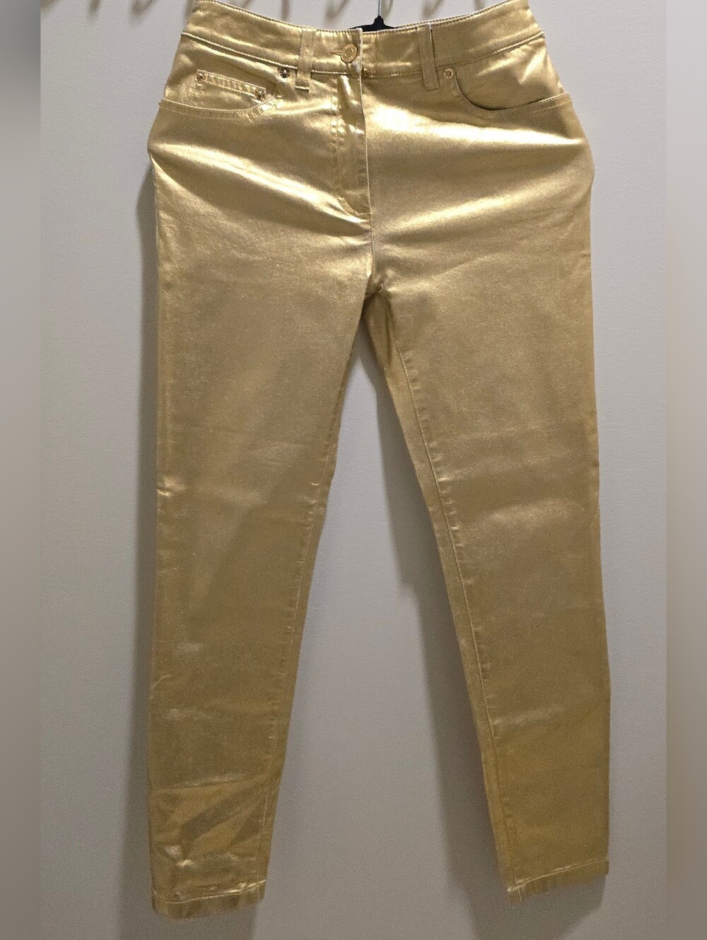 Moschino gold metallic pants.